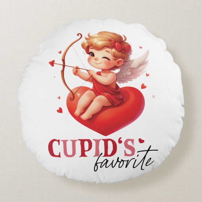 Cupido's favoriete Valentijnsdag Rond Kussen (Voorkant)