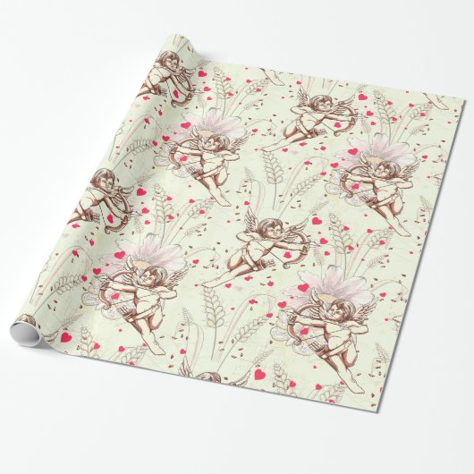 Cupido's Pijl Bloemen Cadeaupapier (Uitgerold)