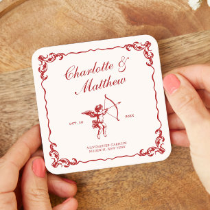 Cupido's Pijl Rood Vintage Bruiloft Kartonnen Onderzetters