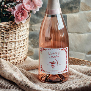 Cupido's Pijl Rood Vintage Bruiloft Sparkling Wijnetiket