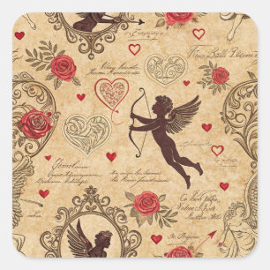  Cupido's Romantische Patroon (10) Vierkante Sticker