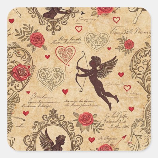 Cupido's Romantische Patroon (10) Vierkante Sticker (Voorkant)