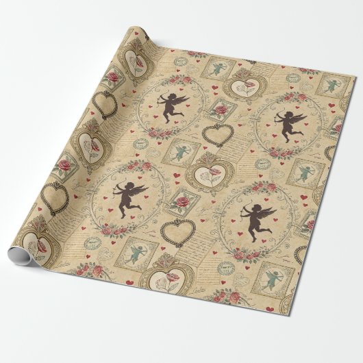 Cupido's Romantische Patroon (1) Cadeaupapier (Uitgerold)