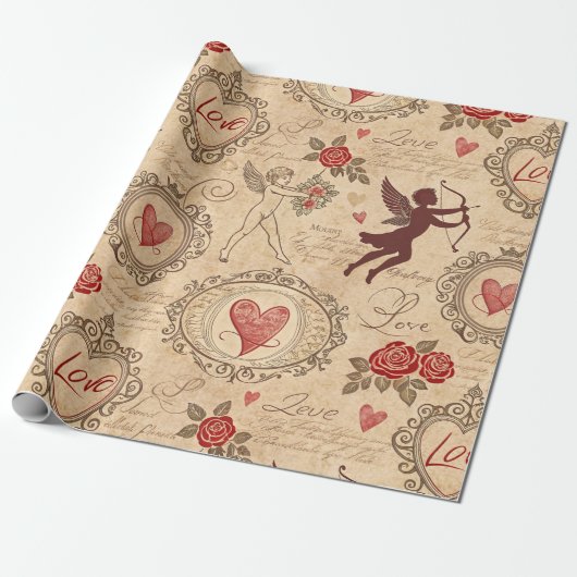  Cupido's Romantische Patroon (3) Cadeaupapier (Uitgerold)