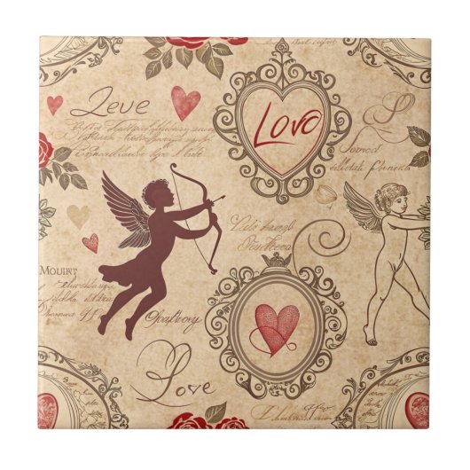 Cupido's Romantische Patroon (3) Tegeltje (Voorkant)