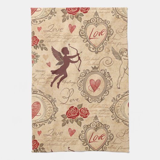 Cupido's Romantische Patroon (3) Theedoek (Verticaal)