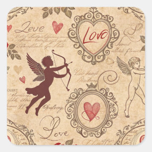  Cupido's Romantische Patroon (3) Vierkante Sticker