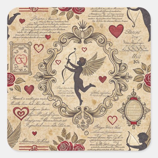 Cupido's Romantische Patroon (9) Vierkante Sticker (Voorkant)