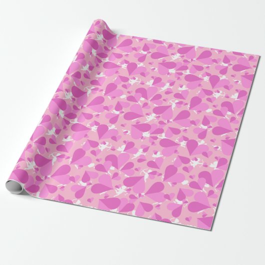 Cupido's Roze Confetti Cadeaupapier (Uitgerold)