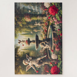 Cupido's Tuin Cherubijn en Roos Romantische Kunstw Legpuzzel