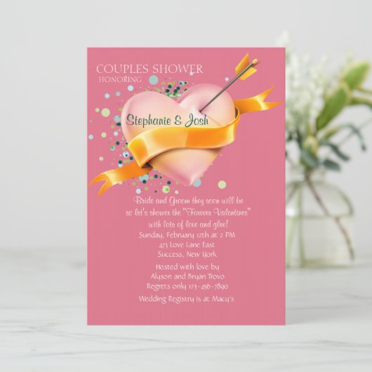 Cupid's Arrow Couples Bridal Shower Invitation Kaart (Staand voorkant)