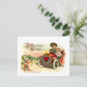 Cupid's Arrow Points at Couple in Car Feestdagenkaart (Staand voorkant)