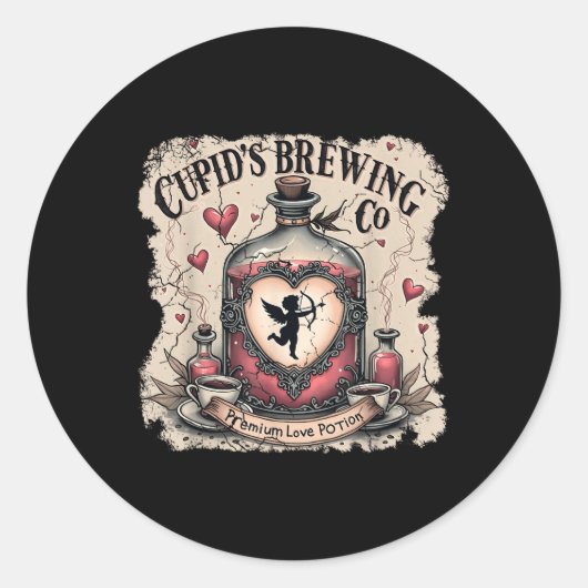 Cupids Brouwen Co Love Potions Grappige Valentijn Ronde Sticker (Voorkant)