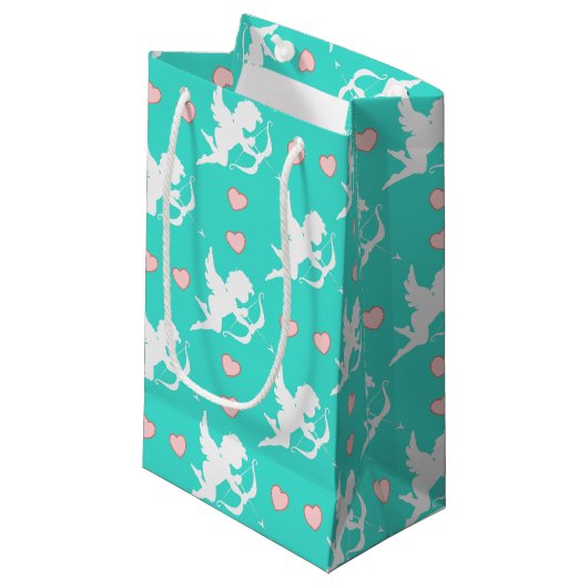 Cupids en harten Turquoise Klein Cadeauzakje (Voorkant Gekanteld)