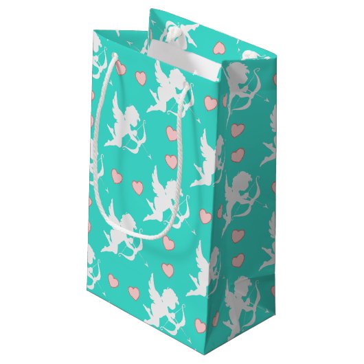 Cupids en harten Turquoise Klein Cadeauzakje (Achterkant Gekanteld)