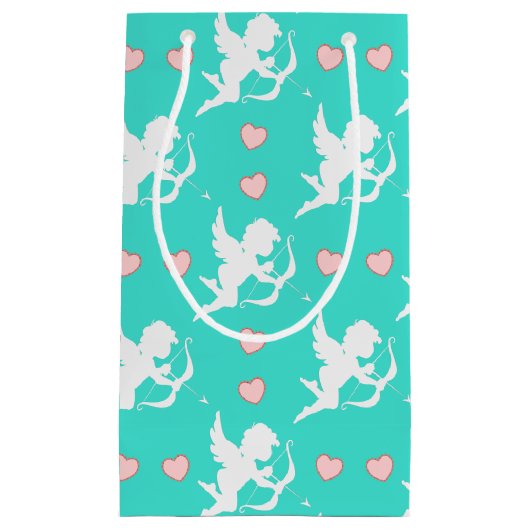 Cupids en harten Turquoise Klein Cadeauzakje (Voorkant)