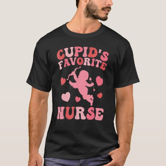 Cupid's Favorite Nurse Cute Pink Heart Happy Valen T-shirt (Voorkant)