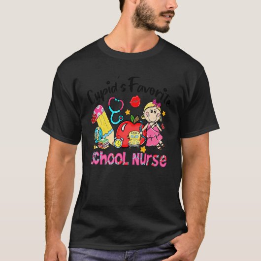 Cupid's Favorite School Nurse Apple Cute Cupid Val T-shirt (Voorkant)