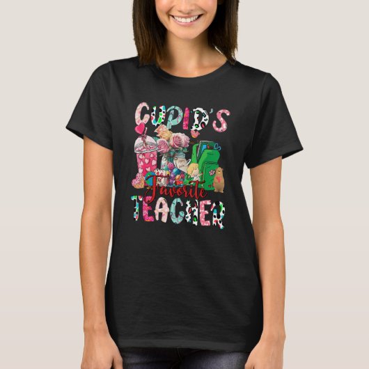 Cupid's Favorite Teacher Happy Valentines Day Retr T-shirt (Voorkant)