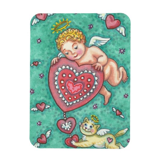 CUPID'S HEART ANd KITTEN VALENTIJN MAGNET Magneet (Verticaal)