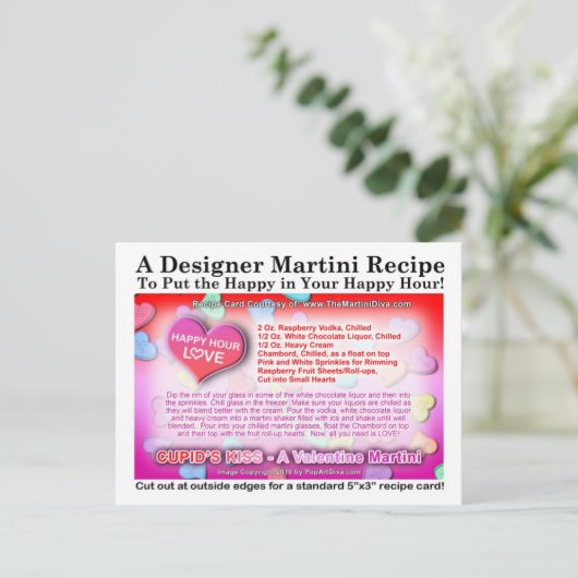 Cupid's Kiss Valentijn Martini Recept Briefkaart (Staand voorkant)