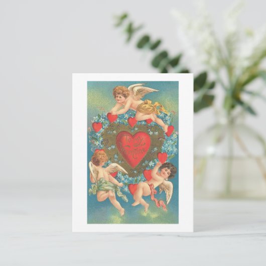Cupids met hart (2) briefkaart (Staand voorkant)