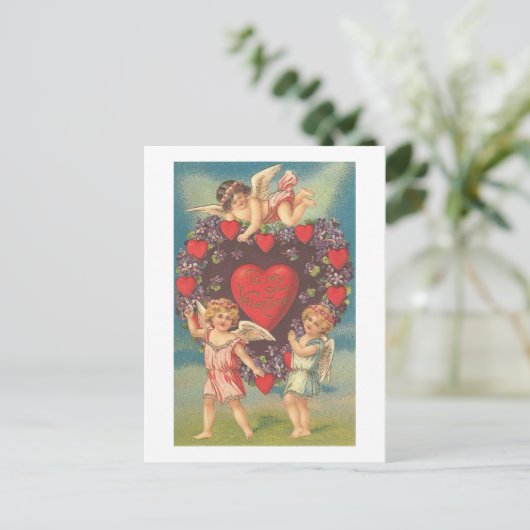 Cupids met hart (4) briefkaart (Staand voorkant)