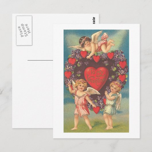 Cupids met hart (4) briefkaart (Voorkant / Achterkant)