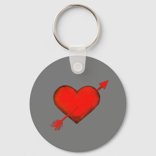 Cupid's Pijl Rood op Grijze Knop Sleutelhanger (Voorkant)