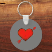Cupid's Pijl Rood op Grijze Knop Sleutelhanger (Voorkant)