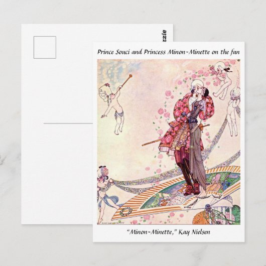 Cupids, prinses en prinses op een magische fan briefkaart (Voorkant / Achterkant)