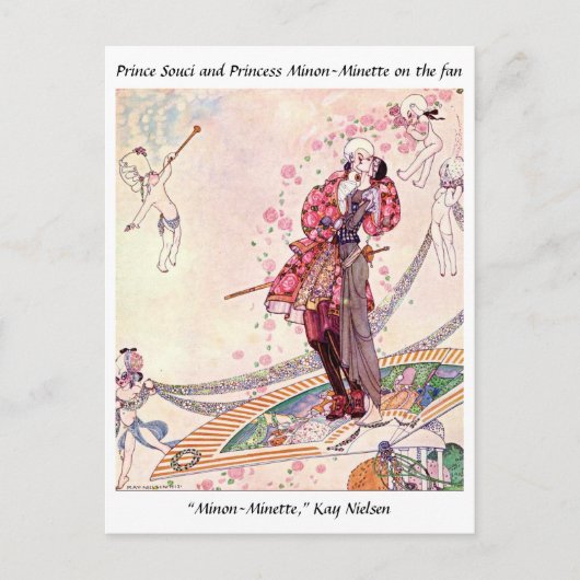 Cupids, prinses en prinses op een magische fan briefkaart (Voorkant)