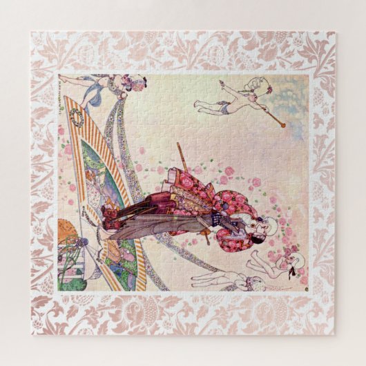 Cupids, prinses en prinses op een magische fan legpuzzel (Horizontaal)