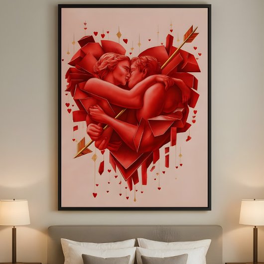 Cupid's vangst - Moderne Romantische Abstracte Kun Poster