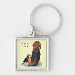 Cuppy beagle with mum realist dog art keyring sleutelhanger