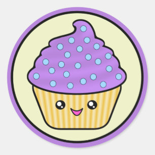 Cuppy Cake Paarse Kawaii Ronde Sticker
