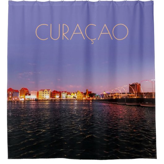 Curaçao bij nacht w/out-tekst (aanpasbaar) douchegordijn (Voorkant)