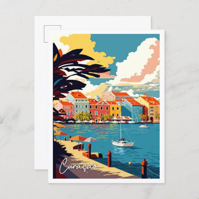 Curaçao Caribbean vintage reisillustratie (Voorkant / Achterkant)