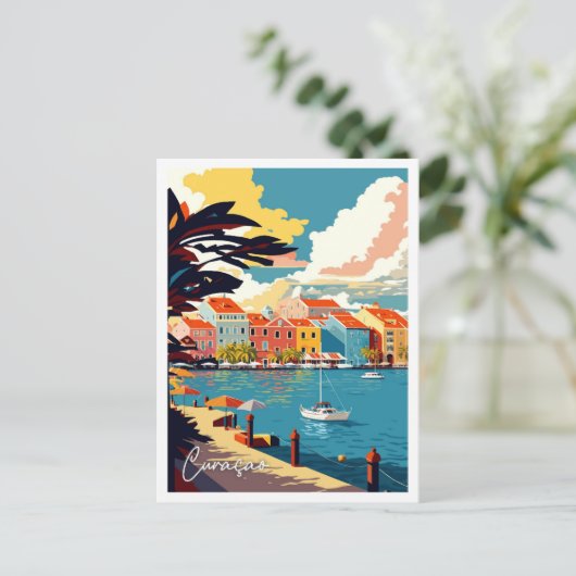 Curaçao Caribbean vintage reisillustratie Briefkaart (Staand voorkant)