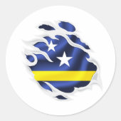 Curaçao gescheurde vlag ronde sticker (Voorkant)
