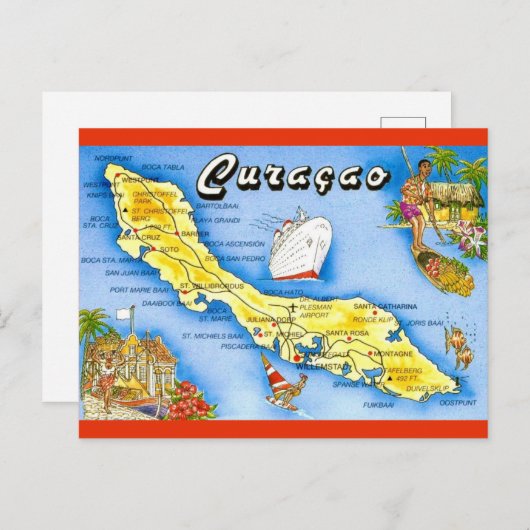 Curaçao Island Kaart Briefkaart (Voorkant / Achterkant)
