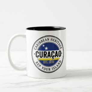 Curaçao Paspoortstempel Caraïbisch Erfgoed Tweekleurige Koffiemok