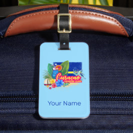 Curaçao retro caribisch eiland met vintage schildp bagagelabel