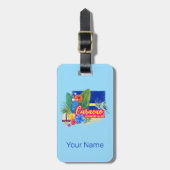 Curaçao retro caribisch eiland met vintage schildp bagagelabel (Voorkant verticaal)