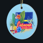 Curaçao retro caribisch eiland met vintage schildp keramisch ornament<br><div class="desc">Het strandontwerp van Curaçao retro voor vakantie. Curaçao Caraïbisch eiland met schildpad en cocktail souvenir om naar het Caribische eiland te reizen. Kunst op het strand van Curaçao voor Willemstad-vakantie en backpackers. Curaçao in de Caraïben Retro Souvenir Turtle en Cocktail. Curaçao-ontwerp voor backpackers en reis naar Willemstad. Caraïbisch eiland met...</div>