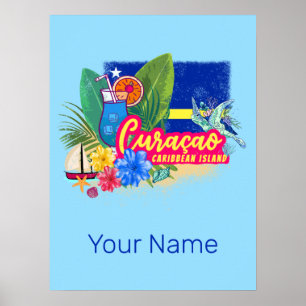 Curaçao retro caribisch eiland met vintage schildp poster