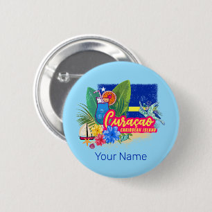 Curaçao retro caribisch eiland met vintage schildp ronde button 5,7 cm