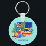 Curaçao retro caribisch eiland met vintage schildp sleutelhanger<br><div class="desc">Het strandontwerp van Curaçao retro voor vakantie. Curaçao Caraïbisch eiland met schildpad en cocktail souvenir om naar het Caribische eiland te reizen. Kunst op het strand van Curaçao voor Willemstad-vakantie en backpackers. Curaçao in de Caraïben Retro Souvenir Turtle en Cocktail. Curaçao-ontwerp voor backpackers en reis naar Willemstad. Caraïbisch eiland met...</div>