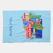 Curaçao retro caribisch eiland met vintage schildp theedoek (Horizontaal)