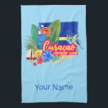 Curaçao retro caribisch eiland met vintage schildp theedoek<br><div class="desc">Het strandontwerp van Curaçao retro voor vakantie. Curaçao Caraïbisch eiland met schildpad en cocktail souvenir om naar het Caribische eiland te reizen. Kunst op het strand van Curaçao voor Willemstad-vakantie en backpackers. Curaçao in de Caraïben Retro Souvenir Turtle en Cocktail. Curaçao-ontwerp voor backpackers en reis naar Willemstad. Caraïbisch eiland met...</div>